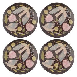 Karma, 8.75 inches Melamine Salad Plates Set of 4, Reusable Dishwasher Safe Plates for Outdoor and Indoor, Folklore Birds