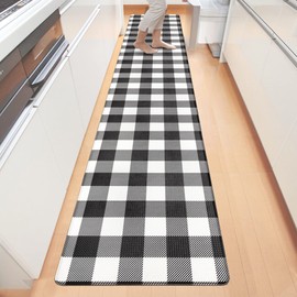 Aoczes Long Kitchen Runner Rug 17.3x94 Inches Black White Buffalo Plaid Cushioned Anti-Fatigue Floor Mat Waterproof Non-Slip Comfort Mat for Kitchen, Office, Laundry Room