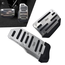 Jewkot 2 PCS Car Aluminum Pedal Covers, Car Stripe Automatic Gear Foot Pedal, Car Accelerator Brake Anti-Slip Decoration, Suitable for Most Cars (Silver)