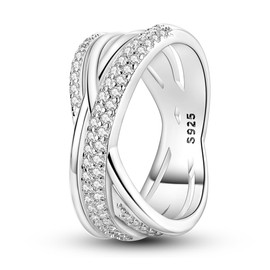 NARMO 925 Sterling Silver Rings for Women Evil Eyes Rings Twined Line Cubic Zirconia Rings Simple Stackable Finger Rings Engagement Ring Personality Rings Size 52-60 mm