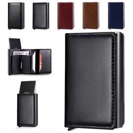 Tarjetero de Cuero para Hombre, RFID Bloqueo Antirrobo Tarjetero para Caballero Plegable, Capacidad para 6 Tarjetas de Crédito, Carteras para Hombre Regalo Regalos Navidad