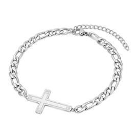 Ailetop Silver Cross Bracelet for Men, Stainless Steel Silver Bracelet for Men Adjustable 5mm Figaro Chain Bracelet for Men Silver Chain Bracelet for Men Mens Bracelet Jewelry Gifts for Men