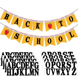 Mooliwe Classroom Decor DIY Banner, Welcome Back to School Party Supply Custom Hanging Bunting Garland Kit with Letters for First Day of School Ambience Celebration Decoration(Yellow,Pencil)