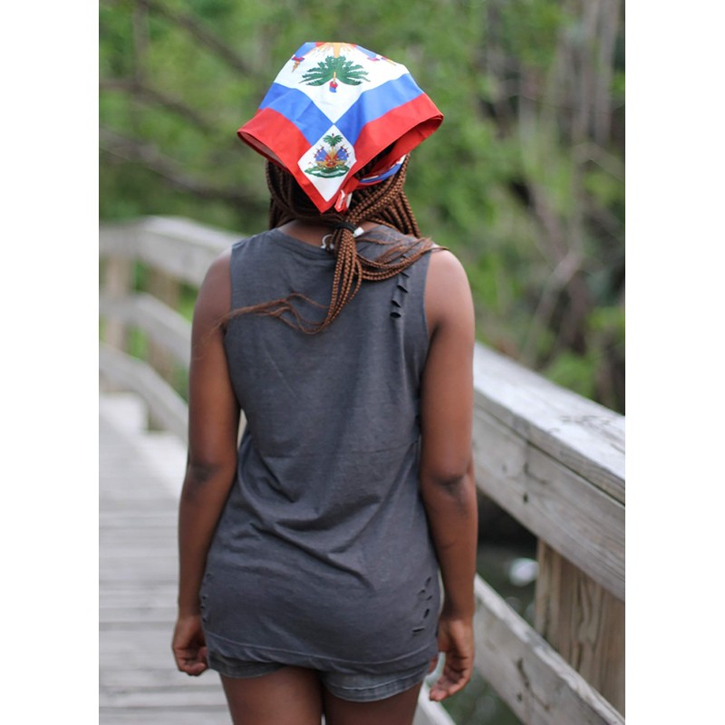 Original Haiti Haitian Flag Bandana Head Wrap Scarf Designed by