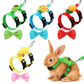 4 Sets Adjustable Rabbit Harness and Leash Set Small Pet Cute Vest Harness Leash with Decoration for Bunny Cat Puppy Kitten Ferret and Other Small Pet (Fruit)