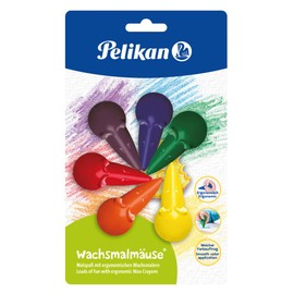 Pelikan 803328 Mouse-Shaped Wax Crayons, Assorted Colours, Pack of 6 Red