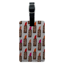 Leopard Print Lipsticks Rectangle Leather Luggage Card Suitcase Carry-On ID Tag