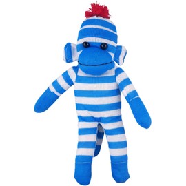 Made By Aliens Adorable Sock Monkey, The Original Traditional Hand Knitted Stuffed Animal Toy Gift-for Kids, Babies, Teens, Girls and Boys Baby Doll Present Puppet (16" Blue)