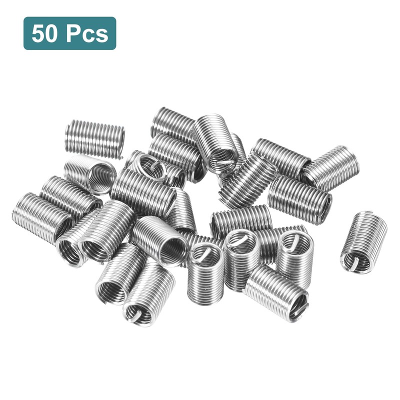 sourcing map 50Pcs Helical Threaded Inserts, M5-0.8x3D 304 Stainless Steel