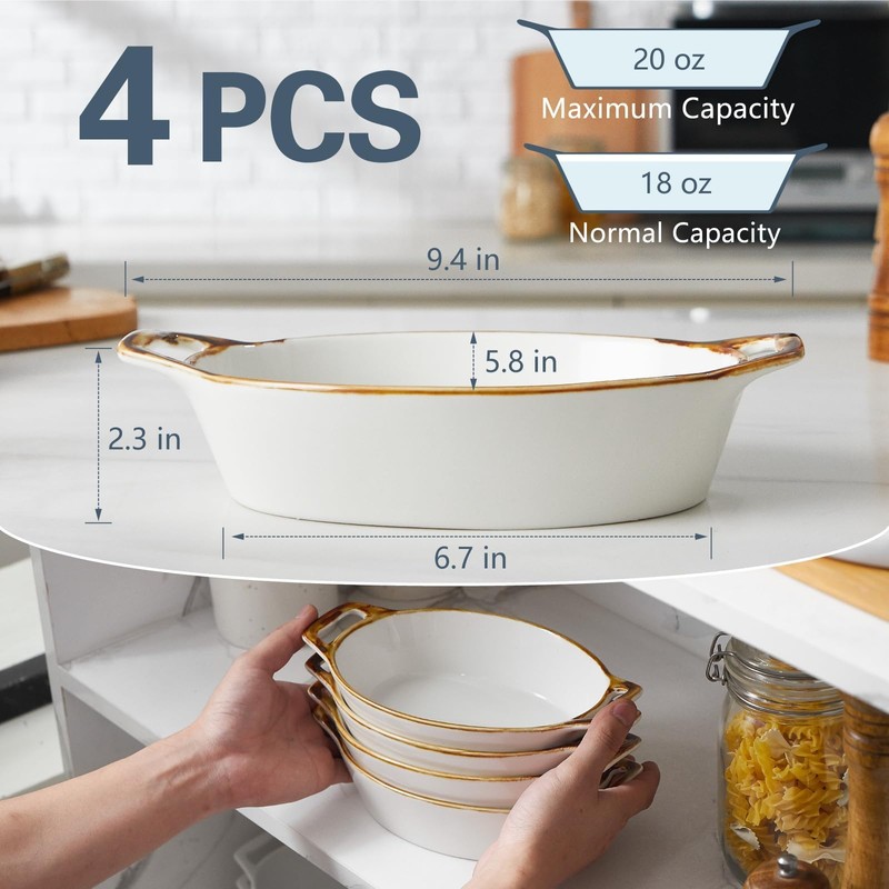 ONEMORE Au Gratin Baking Dish Oval Ceramic White Small Casserole