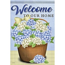 Carson WELCOME TO OUR HOME HYDRANGEA BASKET FLOWER HOUSE BOUQUET MINI GARDEN YARD FLAG