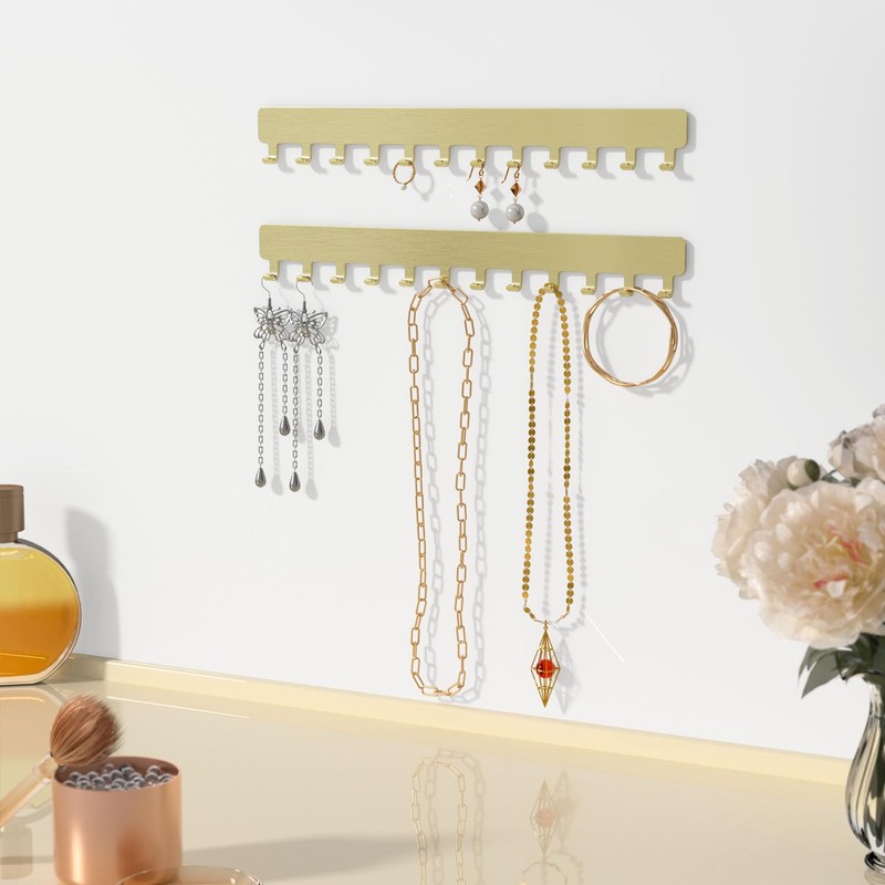 Josmimic Wall Necklace Organizer Holder: Wall Mounted Jewelry Hanging Storage