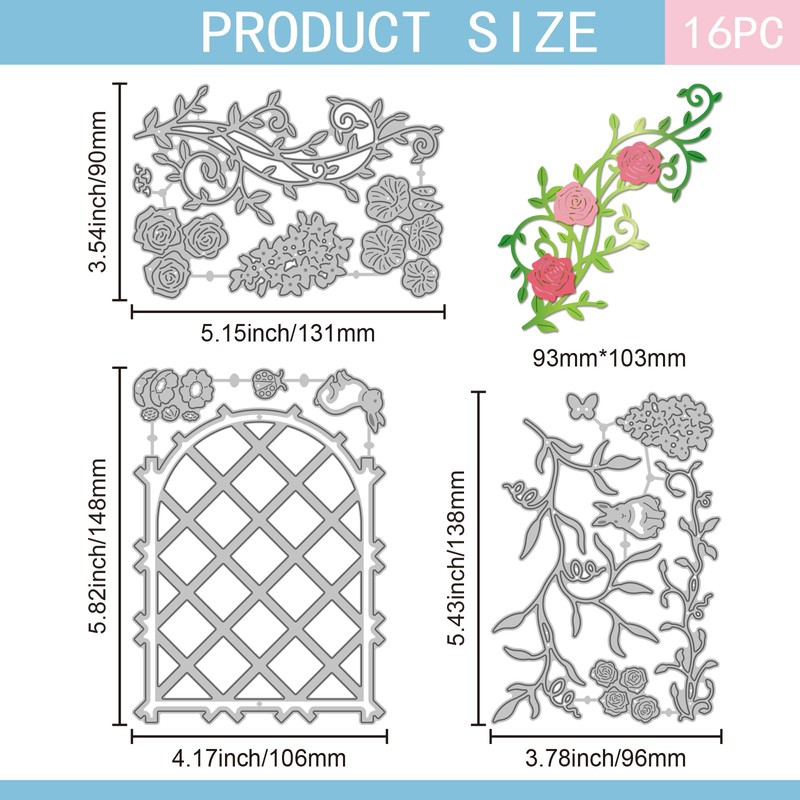 GLOBLELAND Flowers Vines Cutting Dies for Card Making Trellis Window