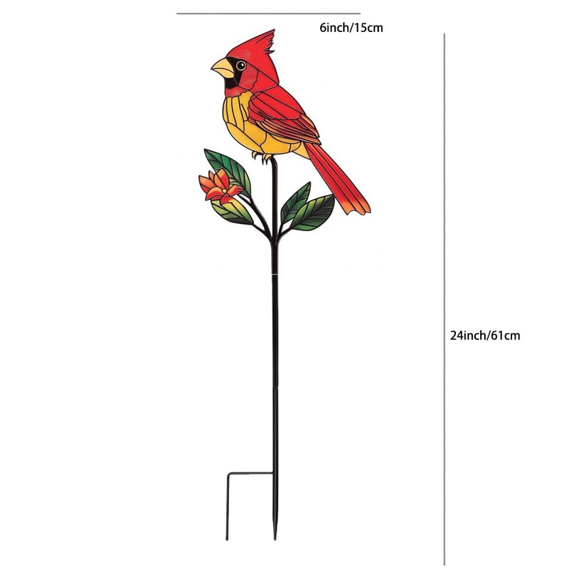 Red Cardinal Garden Stake – Metal Outdoor Bird Decoration for