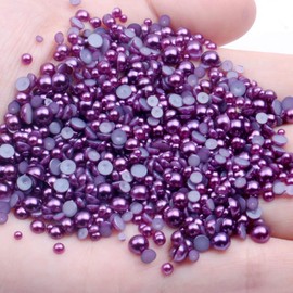 Dowarm 1000PCS 4/6/8/10/12/14mm Flatback Half Round Pearls Beads for Crafts Jewelry Scrapbook DIY Decoration (Dark Purple)