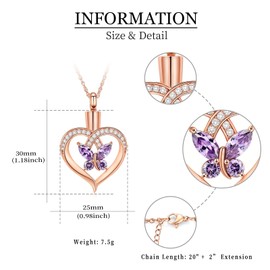 AIWENXI Heart Urn Necklace for Ashes for Women Butterfly Cremation Jewelry Crystals Ash Lover Memorial Pendant, Stainless Steel