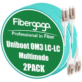 Fibergaga-2Pack Uniboot OM3 LC to LC Fiber Patch Cable, Multi-Mode Duplex Fiber Optic Cable Jumper Optical Patch Cord 10GB, 50/125μm,LSZH Jacket,OD-3.0mm,1M(3ft)