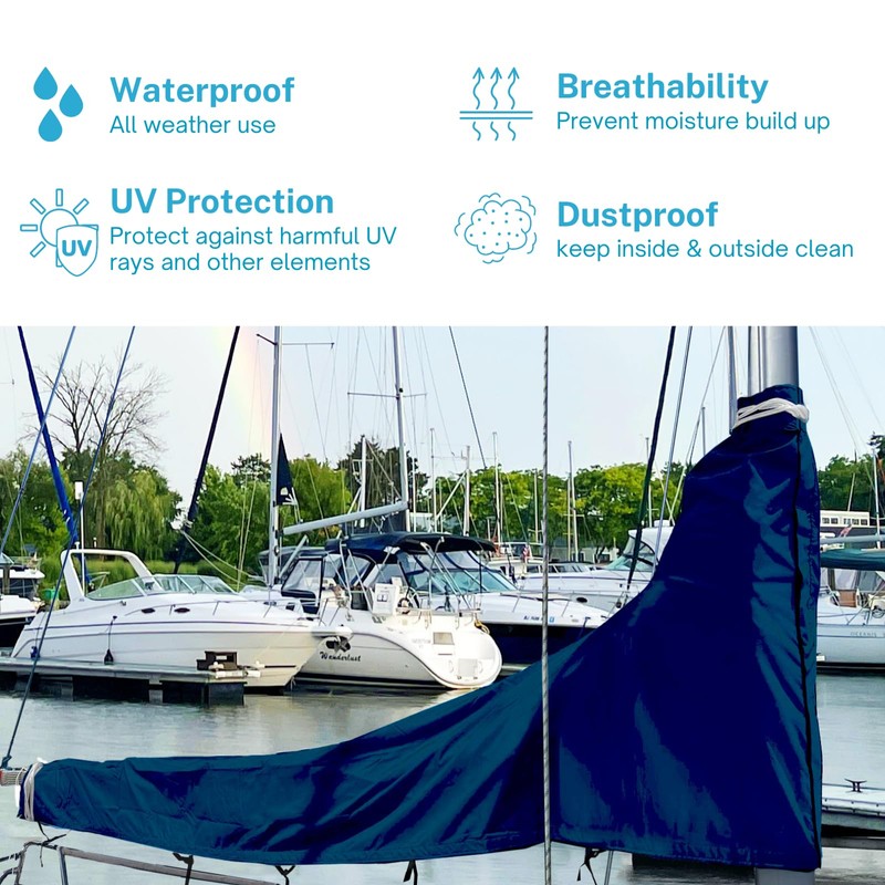 SavvyCraft Waterproof Mainsail Boom Cover, Heavy Duty 600D Sailboat Mainsail