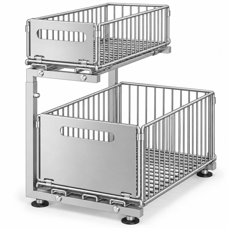 2-Tier Under Sink Organizer for Kitchen & Bathroom – Adjustable