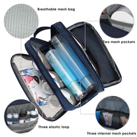 WANDF Toiletry Bag Water-Resistant Nylon Travel Wash Bag Lightweight Dopp Kit for Men and Women (Denim Pure Navy Blue)