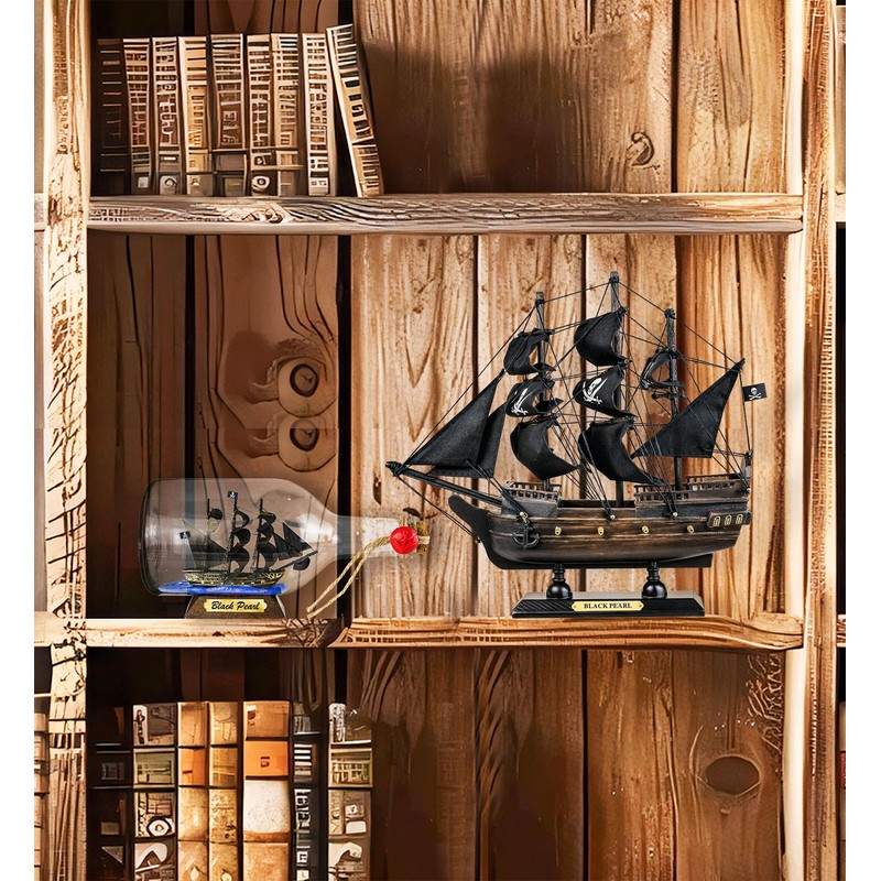 SAILINGSTORY Pirate Ship in a Bottle Ship Model Black Pearl