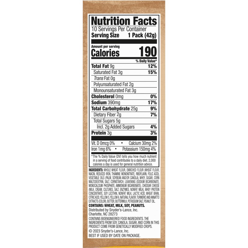 Lance Sandwich Crackers, Made with Whole Grain Crackers, Cheddar Cheese,