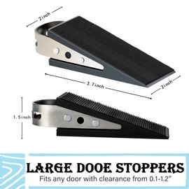 Shackcom Rubber Door Stopper Wedge, 4 Pack Black Heavy Duty Door Stop Suitable for All Floor Types, with Stainless Steel Hangers for Easy Storage, Prevents Unwanted Slams and Bumps