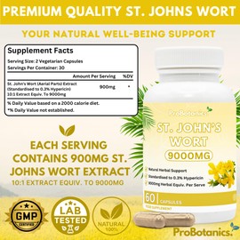 St John’s Wort Capsules 900mg Per Serving (10:1 Extract Equivalent. to 9000mg) | 0.3% Hypericin | Traditional Herbal Support for Mood & Natural Stress Support Supplement - 60 Capsules