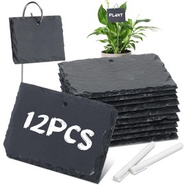 Colingmill 12 Sets Plant Labels Slate Plant Tags Garden Sign Marker Weatherproof Reusable Natural Slate Garden Sign Hanging Tag with Metal Stake and Pen for Outdoor Flower Vegetable(Rectangle)