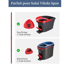 Mop Handle Ersatz, 4 Abschnitte, 30 bis 58 Zoll, kompatibel mit Vileda Turbo Spin Mop Base, EasyWring Mop Nachfüllungen für Bodenreinigung