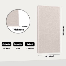 2 Packs Acoustic Panels Sound Absorbing, 47"×23"×1" Thick Fiberglass Soundproof Wall panels, Large Polyester Decorative Acoustic Wall Panels for Noise Dampening, Office, Home Theater, Studio