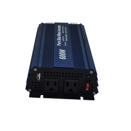 DC 12V to AC120V Pure Sine Wave Power Inverter 600W with Dual sockets Output and DC 5V 2Amp USB Output. Ideal for Most Small Power appliances. (600W) Blue