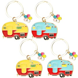 HEKOBAG 4 Pieces Caravan Key Chains Cute Key Chains RV Shaped Keychain Couple Keychain Key Chain Accessories for Men and Women, Yellow/Blue