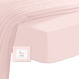 Pizuna 400 Thread Count Cotton Fitted Sheet, Light Pink, 150 x 200 cm, 100% Long Staple, Mako Satin Fabric Sheet, Ideal for Mattress Sizes 135 x 200 cm, 140 x 200 cm and 145 x 200 cm