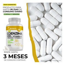 BioHerb  Coenzima Q10 con Vitaminas E y C  Crcuma  Frmula Premium de Alta Pureza con 180 Cpsulas de 500 mg de Calidad Suprema y Grado Farmacutico     