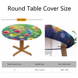 Guxxuil Spring Flowers Round Fitted Tablecloth Green Yellow Flower Watercolor Floral Bright Elastic Edge Tablecloth Waterproof Oilcloth Table Cover for 40"-44"