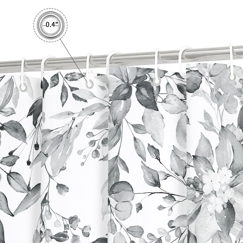 Gibelle Grey Eucalyptus Shower Curtain, Watercolor Plant Leaves with Floral
