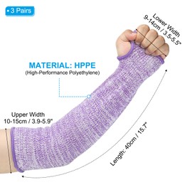PATIKIL 12 Inch Cut Resistant Sleeve, 3 Pairs Arm Safety Protectors Sleeves with Thumb Hole Level 5 Protection Forearm Guard Sleeves for Thin Skin and Bruising, S, Purple