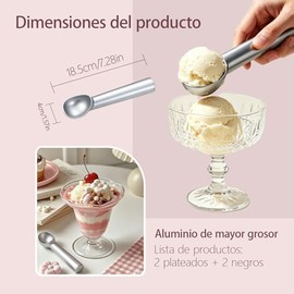 4PCS Cuchara Para Helado,2 Negros + 2 Plateados Cuchara Helado