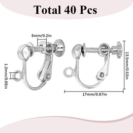 SUNNYCLUE 1 BOX 40PCS Silver Earring Converter Screw Back Clip on Earring Components Brass Ear Clips Non Pierced Earrings Converters Findings for jewellery Making Accessories Women Diy Earrings Crafts