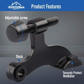 HOMOTEK 3 Pack Hinge Pin Black Door Stopper,Adjustable Deluxe Heavy Duty Door Stopper 2-1/2"x1-3/4,with Black Rubber Bumper Tips