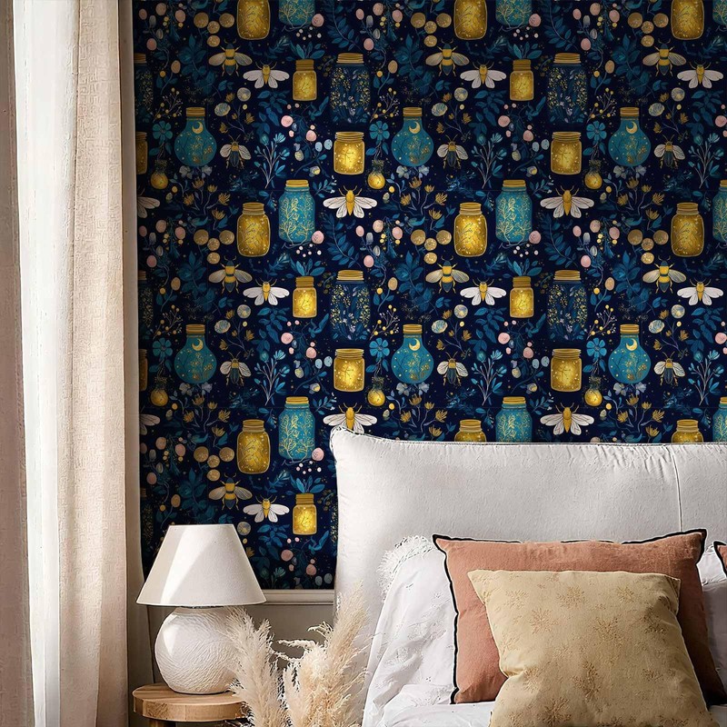 SuxiGlo Firefly Night Botanical Wallpaper Peel and Stick Wallpaper
