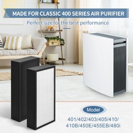 400 Series Replacement Filter Compatible with Blueair Classic 400 Series Air Puri-fier Models 401 402 403 405 410 410B 450E 455EB 480i, Blueair 400 Filter with H13 HEPA Pre-Filter and Carbon, 2-Pack