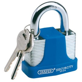Draper 64182 Laminated Steel Padlock and 2 Keys with Hardened Shackle/Bumper 50 Millimeters
