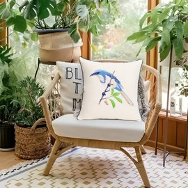 Pilmandu Set of 2 Embroidered Decorative Throw Pillow Covers 45x45cm Couch Square Pillowcases Cushion for Bedroom Sofa Farmhouse Decor (Blue Bird)