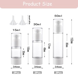 6 Pieces Pump Dispenser Cream Dispenser Pump Bottle Empty Airless Pump Dispenser Refillable Vacuum Cosmetic Container for Lotions Face Creams Shampoos Conditioner Shower Gels Essences Hand Creams