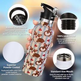 Hazlget Corgi Gifts,Corgi Dog Water Bottle with Straw Lid Insulated Stainless Steel Travel Mugs for Sport Gym Outdoor 20oz