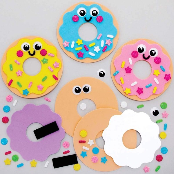 Baker Ross FE406 Donut Mix & Match Magnet Kits - Pack of 8, Magnets for Kids, Fridge Magnet for Children, Make Your Own Magnets Craft Kit