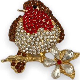 Brooch Boutique Gold Plated Crystal Robin Brooch Robin Redbreast Bird Brooch Christmas Pin