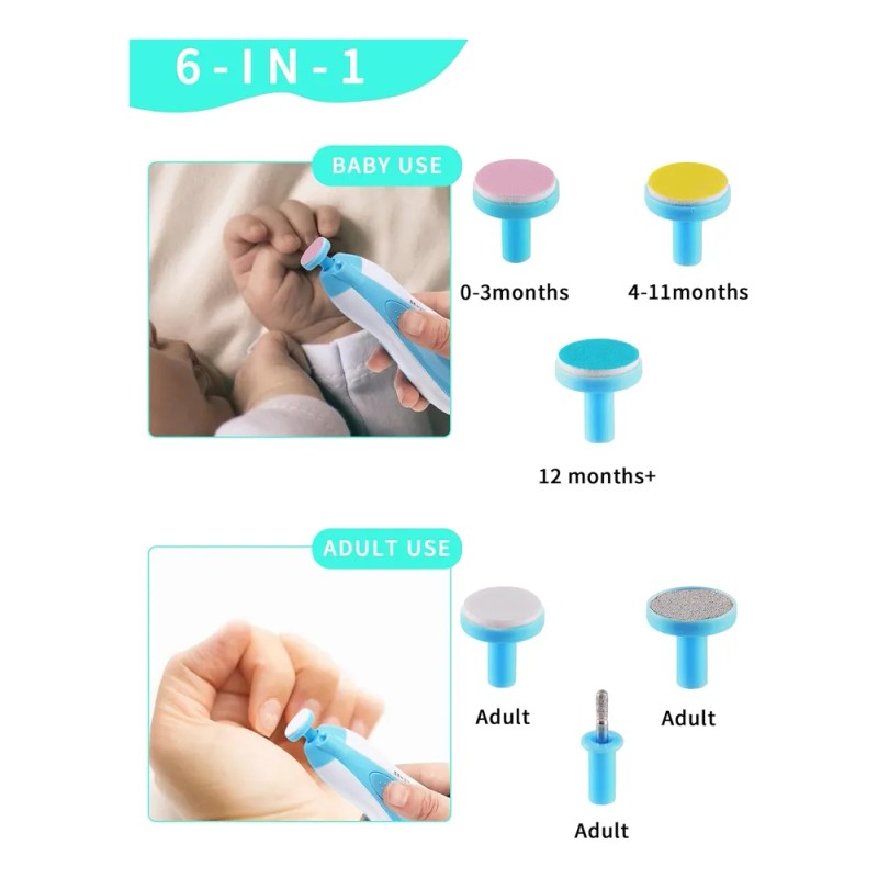 Lima Para Uñas Bebe Eléctrica Portátil Luz 6 En 1+cortauñas